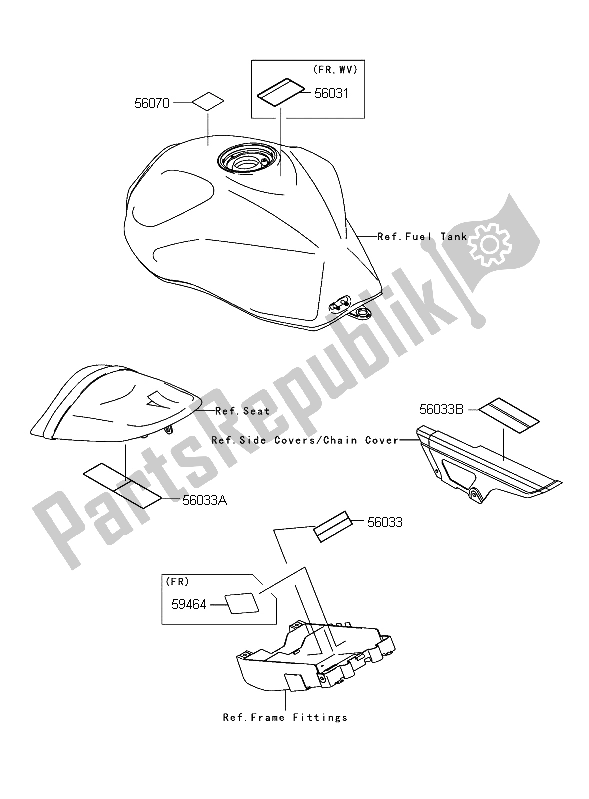All parts for the Labels of the Kawasaki Z 1000 2006