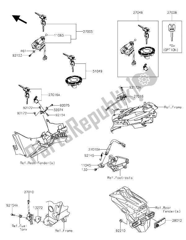 All parts for the Ignition Switch of the Kawasaki Z 300 2015