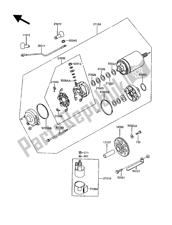 All parts for the Starter Motor of the Kawasaki 1000 GTR 1994