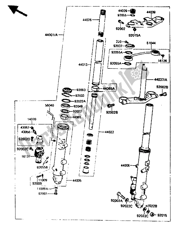 All parts for the Front Fork of the Kawasaki GPZ 750 1985