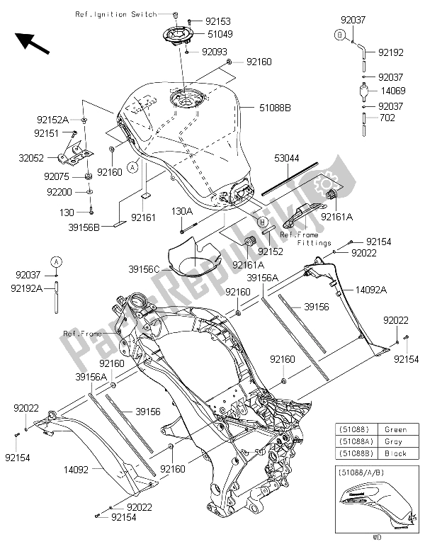 Alle onderdelen voor de Benzinetank van de Kawasaki Z 1000 SX 2015