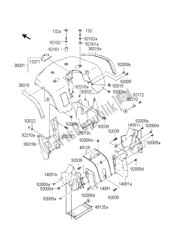 All parts for the Front Fender of the Kawasaki KVF 650 Prairie 4X4 2003