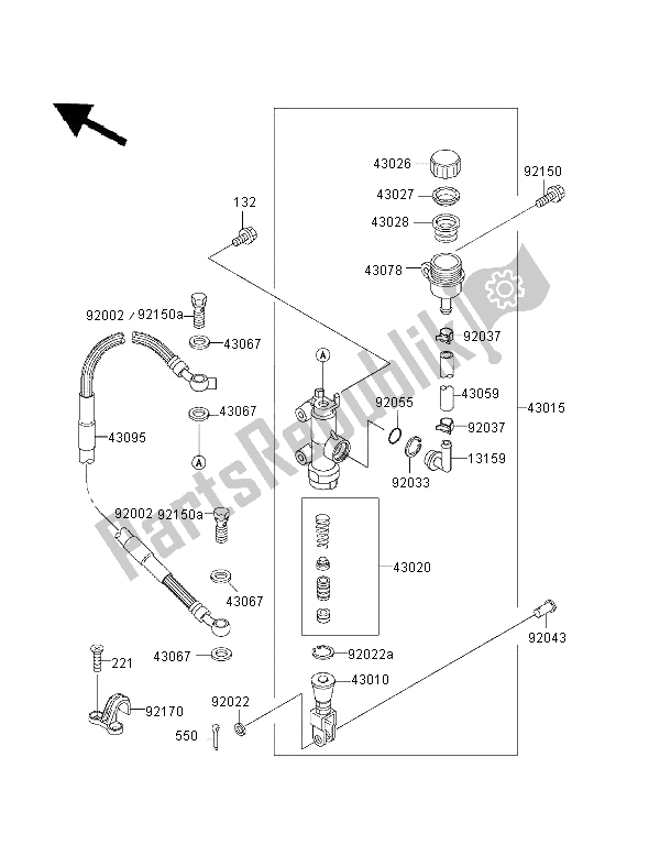 All parts for the Rear Master Cylinder of the Kawasaki KX 250 2001