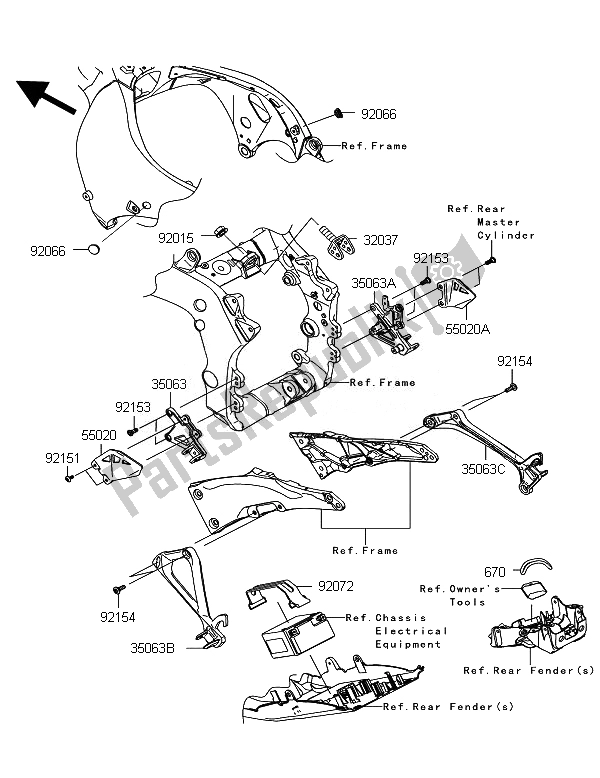 Todas as partes de Acessórios De Quadro do Kawasaki Ninja ZX 10R 1000 2011