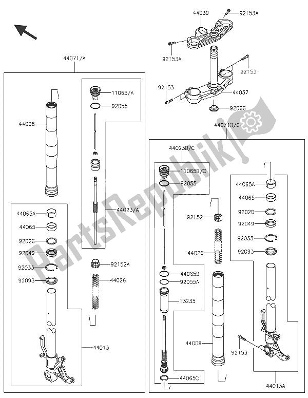 All parts for the Front Fork of the Kawasaki Ninja ZX 6R 600 2016