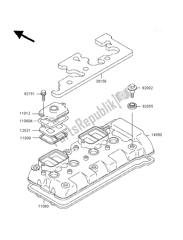 All parts for the Cylinder Head Cover of the Kawasaki Ninja ZX 6R 600 1998