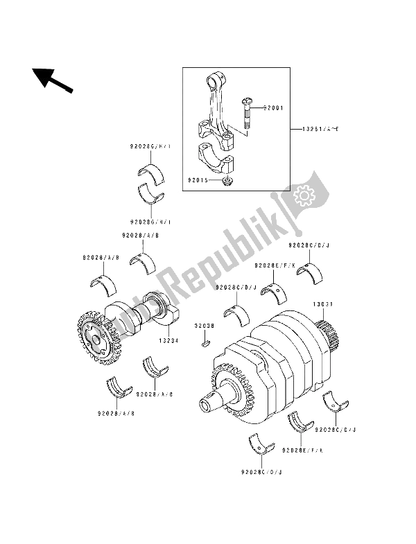 Alle onderdelen voor de Krukas van de Kawasaki EL 250D 1993