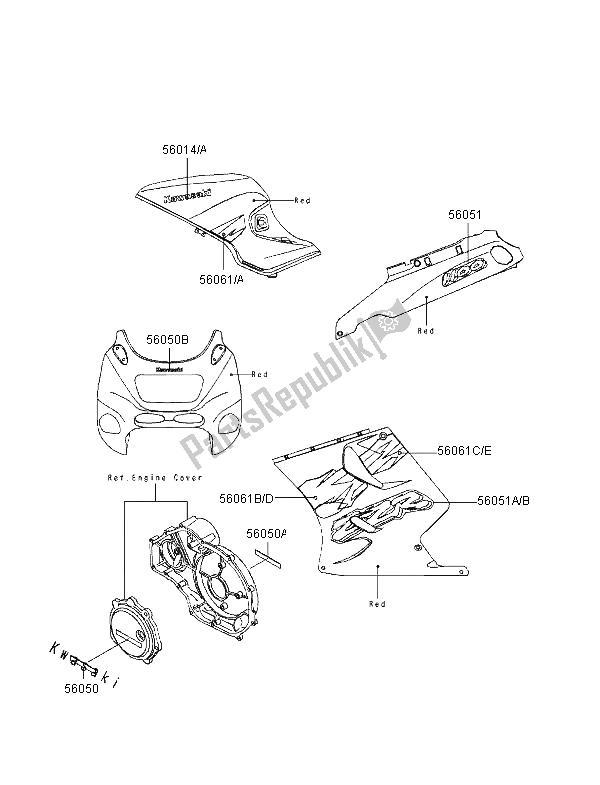 Wszystkie części do Kalkomanie (czerwone) Kawasaki ZZR 1100 1995
