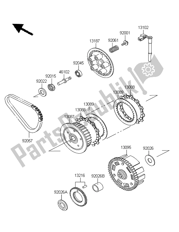 All parts for the Clutch of the Kawasaki KLE 500 2006