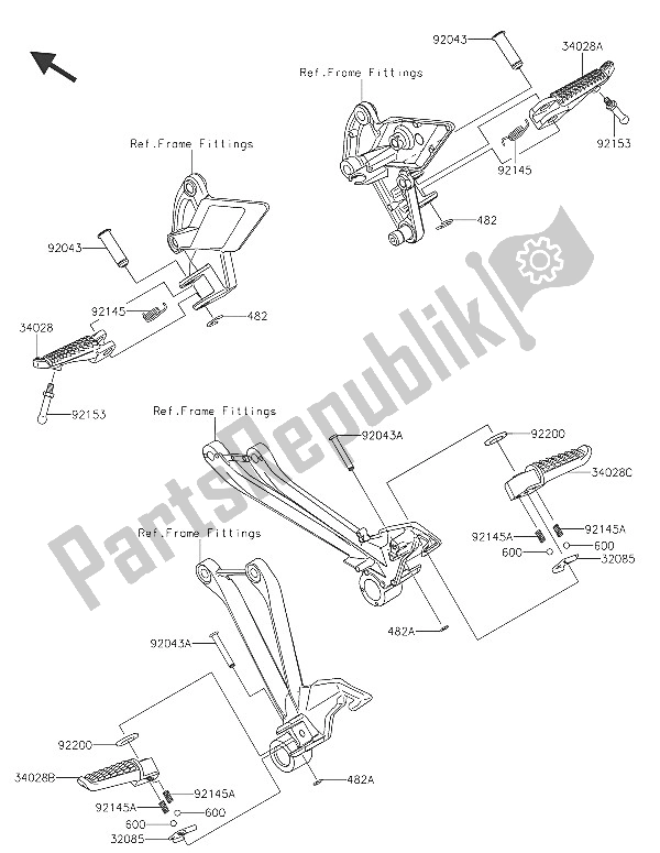 All parts for the Footrests of the Kawasaki Z 1000 ABS 2016