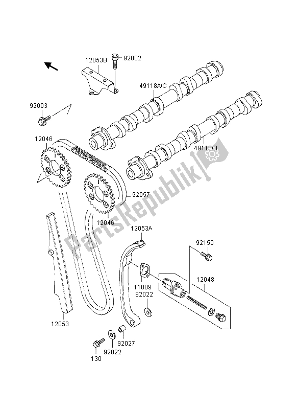 Alle onderdelen voor de Nokkenas (sen) En Spanner van de Kawasaki GPZ 1100 1995