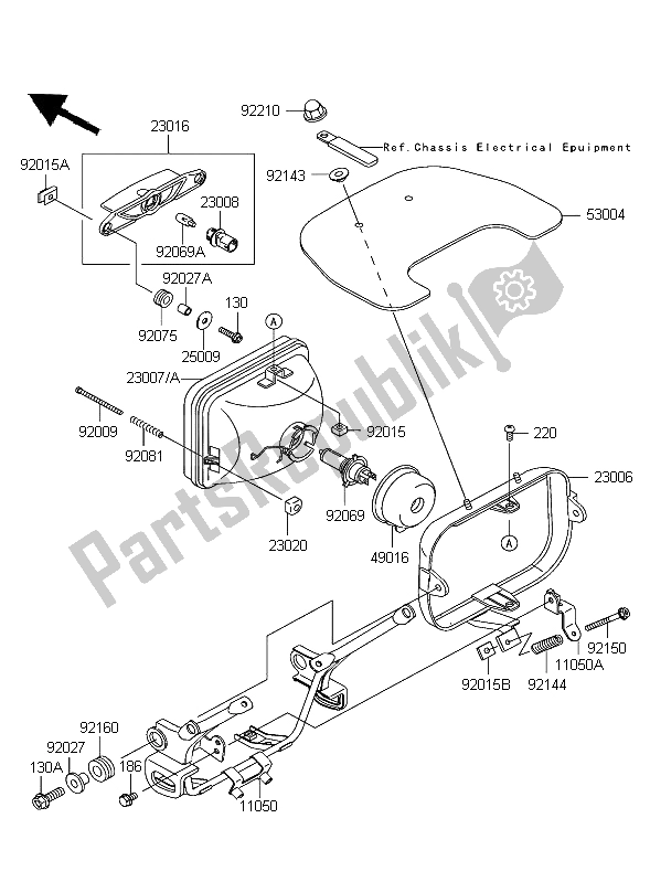 All parts for the Headlight of the Kawasaki ZRX 1200R 2004