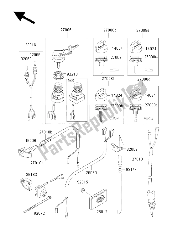 Todas as partes de Chave De Ignição do Kawasaki KLF 300 4X4 2000