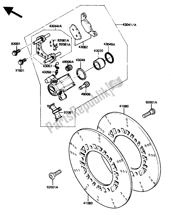 Todas as partes de Compasso De Calibre Frontal do Kawasaki GPZ 750 1987