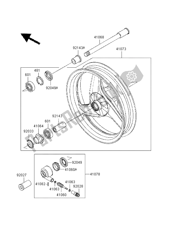 Alle onderdelen voor de Voornaaf van de Kawasaki GPZ 500S UK 1998