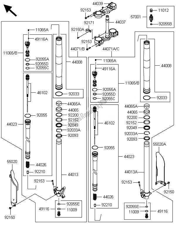 Tutte le parti per il Forcella Anteriore del Kawasaki KX 450F 2014