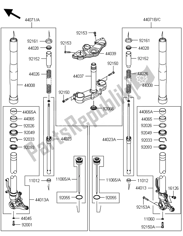 Todas las partes para Tenedor Frontal de Kawasaki ZX 1000 SX 2014