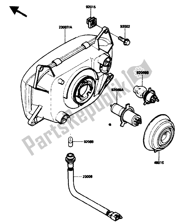 All parts for the Head Lamp of the Kawasaki ZX 10 1000 1988