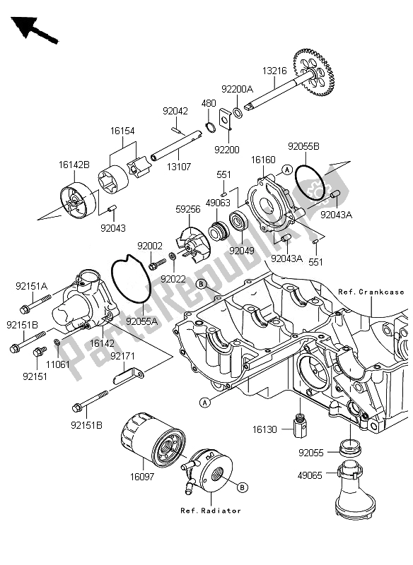 All parts for the Oil Pump of the Kawasaki Z 1000 2007