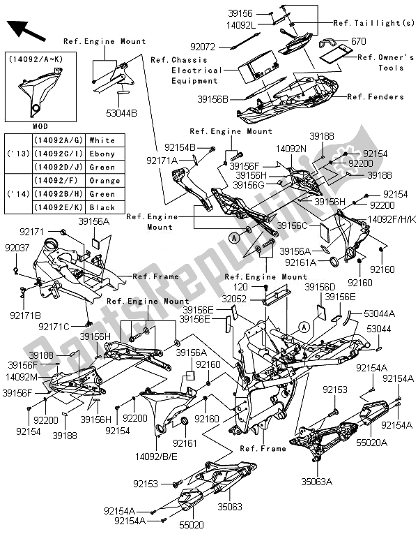 All parts for the Frame Fittings of the Kawasaki Z 800 ABS BEF 2014