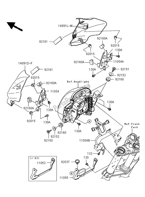 All parts for the Cowling of the Kawasaki ER 6N ABS 650 2007