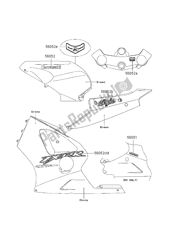 Todas las partes para Calcomanías (l. Green) de Kawasaki Ninja ZX 12R 1200 2000