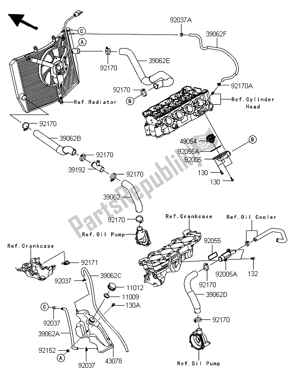 Alle onderdelen voor de Waterpijp van de Kawasaki Ninja ZX 6R 600 2014