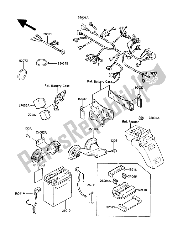 All parts for the Chassis Electrical Equipment of the Kawasaki GPZ 600R 1988