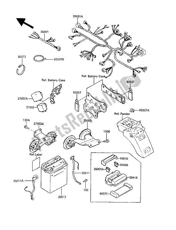 All parts for the Chassis Electrical Equipment of the Kawasaki GPZ 600R 1988