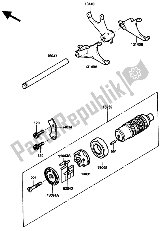 Tutte le parti per il Cambio Tamburo E Cambio Forcella del Kawasaki GPZ 750R 1985