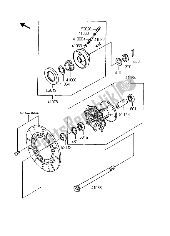All parts for the Front Hub of the Kawasaki KMX 125 1998