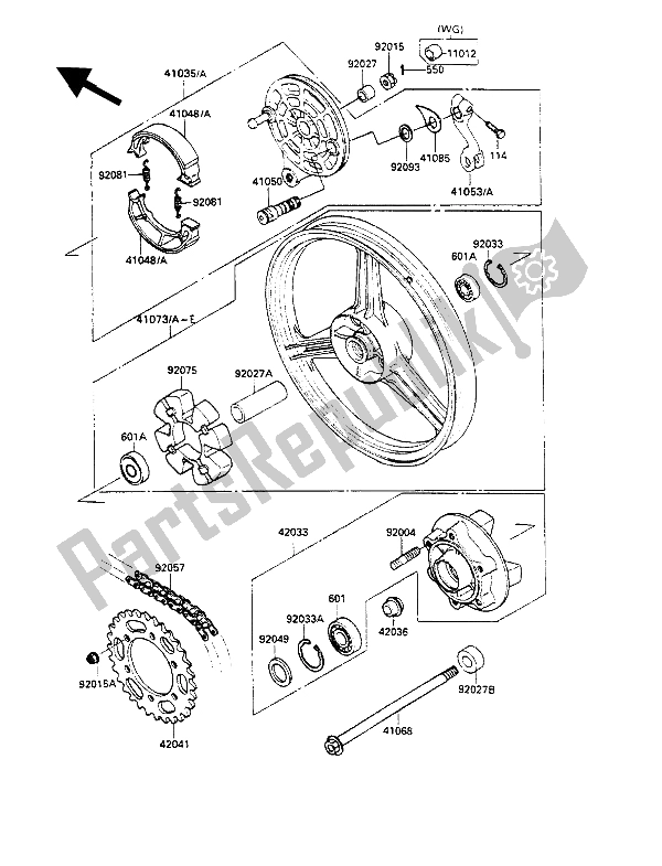 Tutte le parti per il Mozzo Posteriore del Kawasaki GPZ 500S 1988