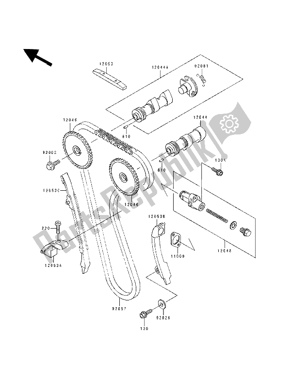 Todas las partes para árbol De Levas Y Tensor de Kawasaki Tengai 650 1991