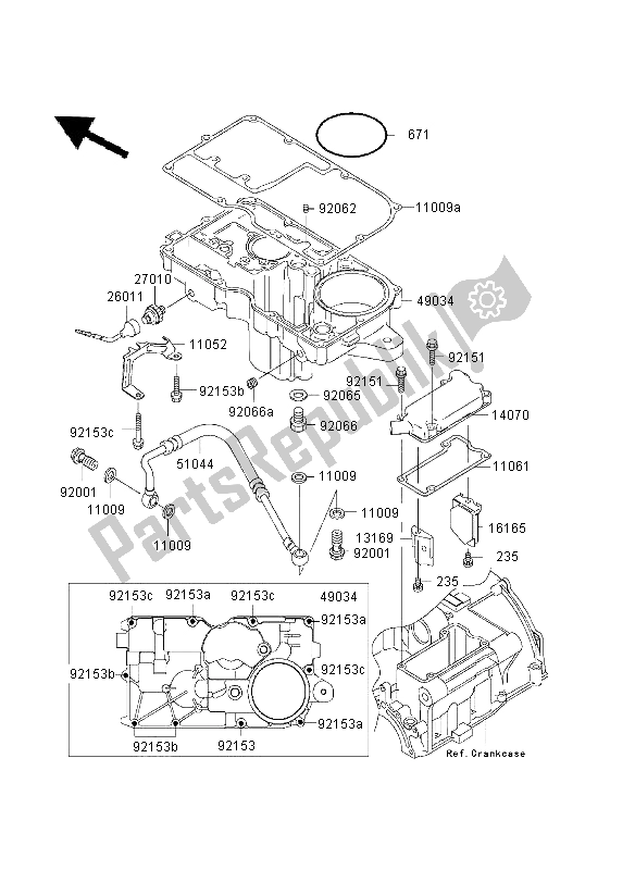 All parts for the Breather Cover & Oil Pan of the Kawasaki ZRX 1200 2003