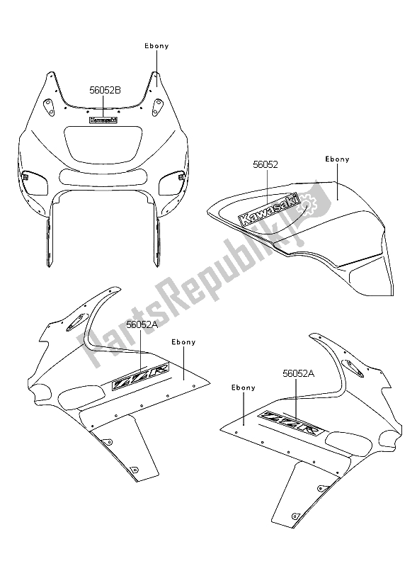 Tutte le parti per il Decalcomanie del Kawasaki ZZR 600 2006