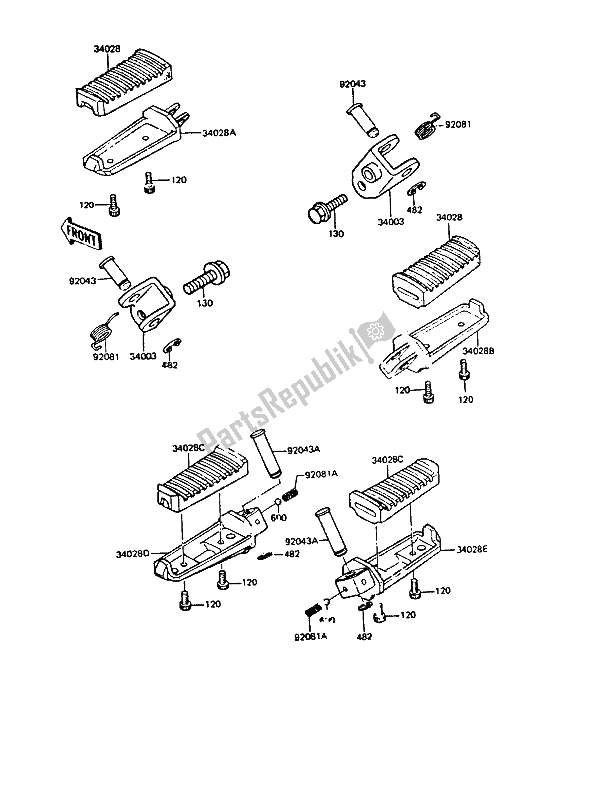 All parts for the Footrest of the Kawasaki GPZ 550 1985