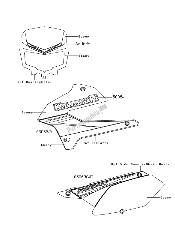 All parts for the Decals (ebony) of the Kawasaki KLX 250 2010