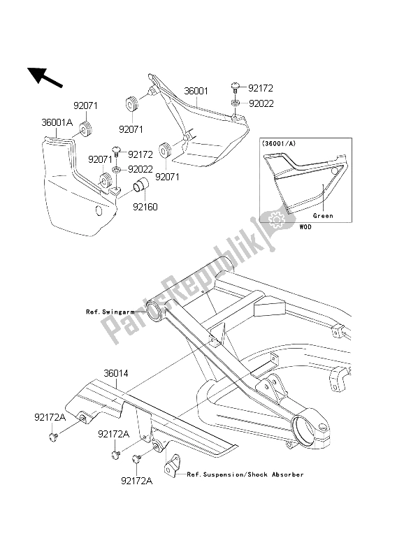 Tutte le parti per il Coperture Laterali E Copertura A Catena del Kawasaki ZXR 1200S 2004