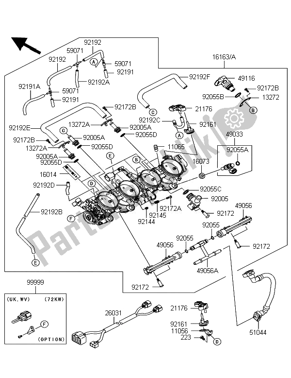 Alle onderdelen voor de Gas Geven van de Kawasaki Ninja ZX 10R ABS 1000 2011