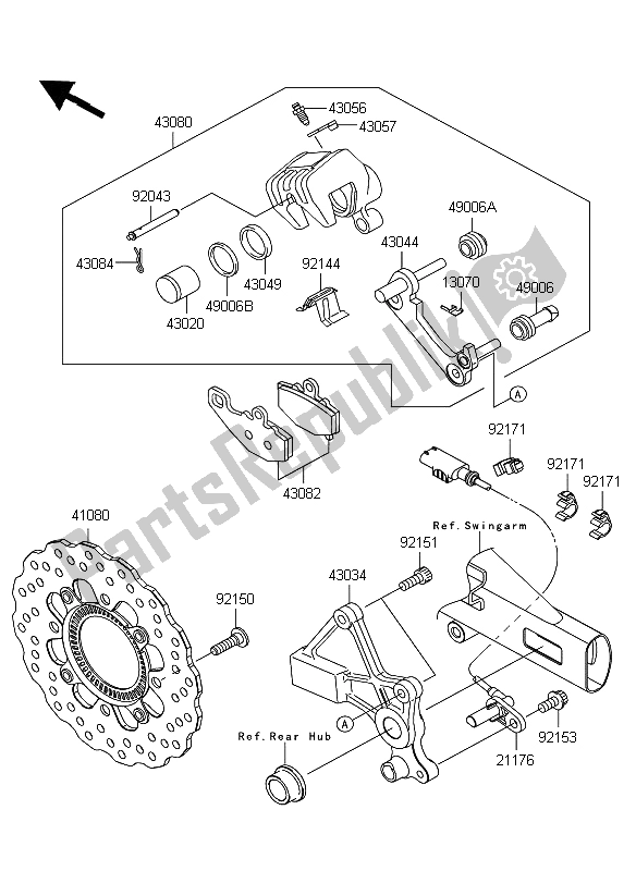 All parts for the Rear Brake of the Kawasaki ER 6N ABS 650 2009