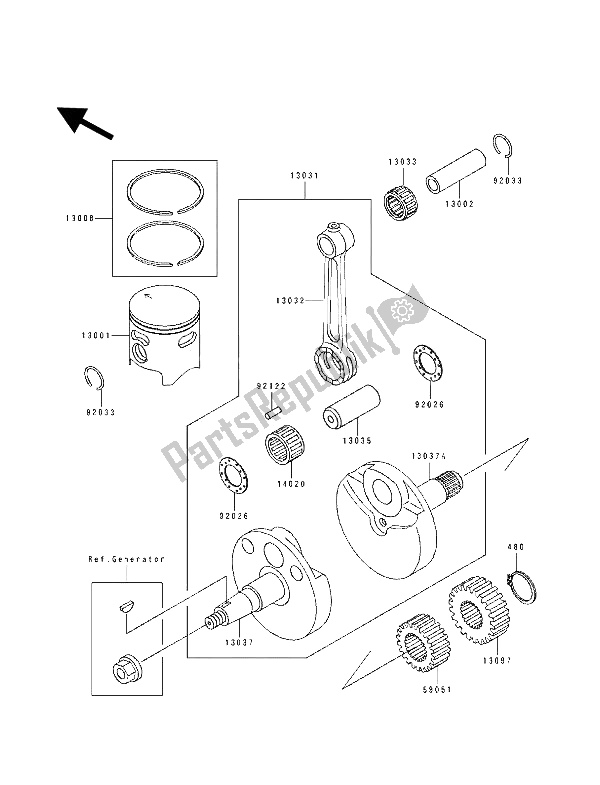 Toutes les pièces pour le Vilebrequin Et Piston (s) du Kawasaki KX 100 1992