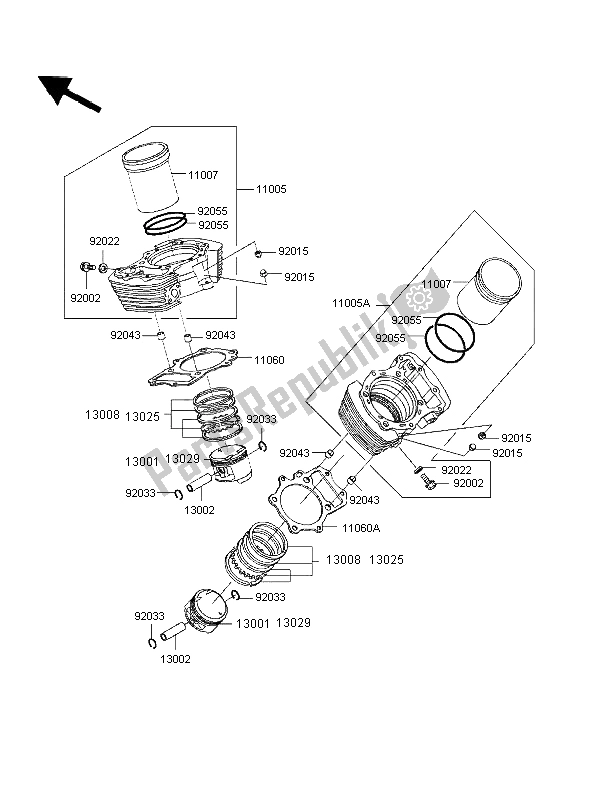 All parts for the Cylinder & Piston of the Kawasaki VN 1500 Classic 1998