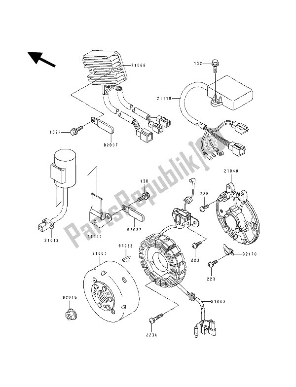 All parts for the Generator of the Kawasaki KDX 250 1992