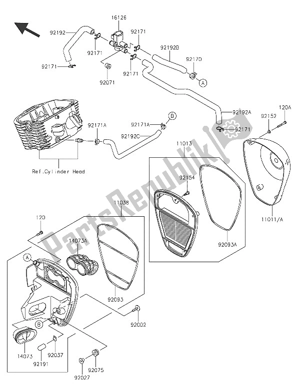 All parts for the Air Cleaner of the Kawasaki Vulcan 900 Classic 2016