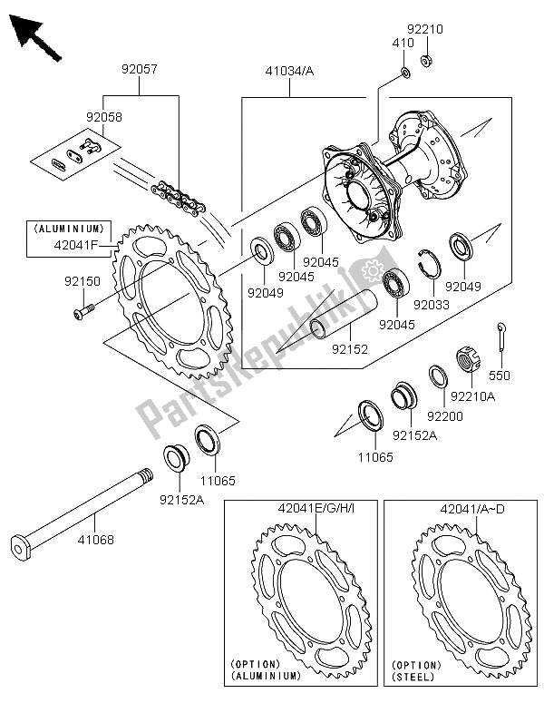 Todas las partes para Buje Trasero de Kawasaki KX 250F 2009