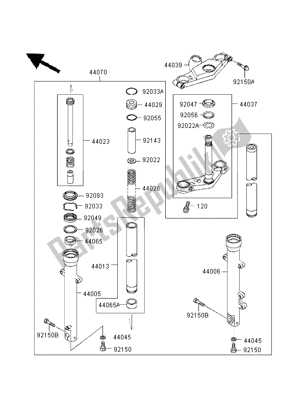 All parts for the Front Fork of the Kawasaki GPZ 500S UK 1998