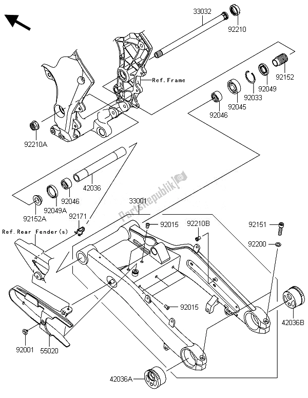 All parts for the Swingarm of the Kawasaki ZX 1000 SX 2014