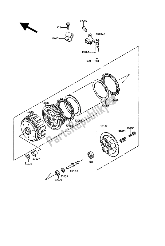 All parts for the Clutch of the Kawasaki KLR 250 1989