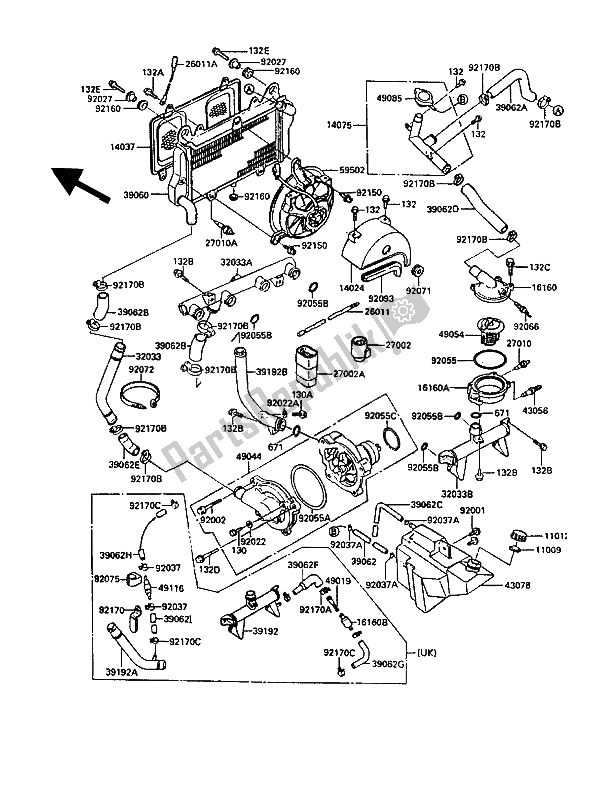 All parts for the Radiator of the Kawasaki GPZ 900R 1990