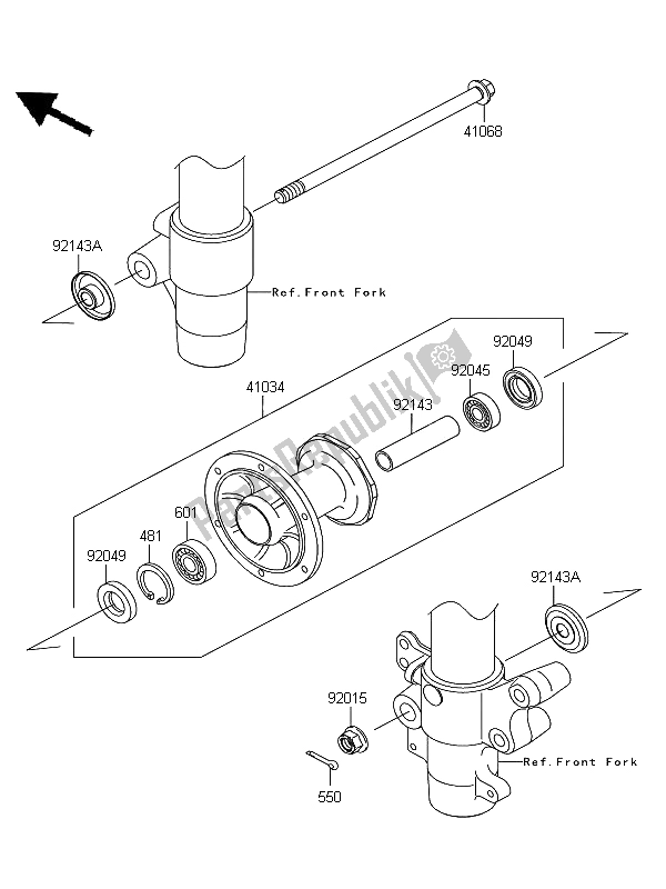 All parts for the Front Hub of the Kawasaki KX 85 SW LW 2013